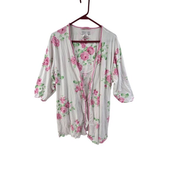 Earth Angels Women's Robe  Long Sleeve Knee Length Floral Pink Size XL - Picture 1 of 6